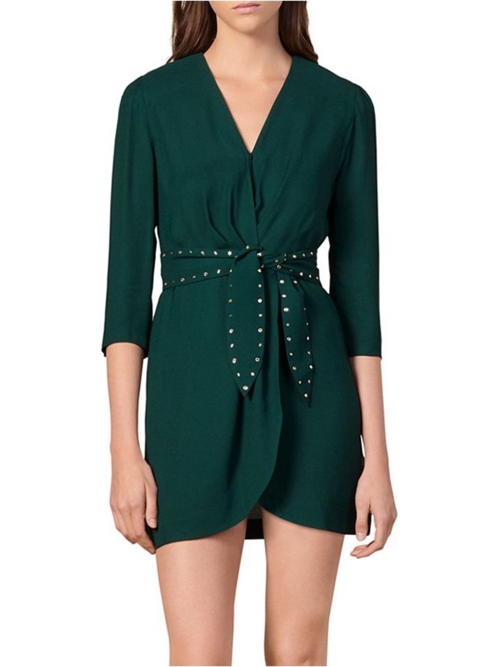 Sandro Paris Prunel Studded Wrap Dress Green Size 6